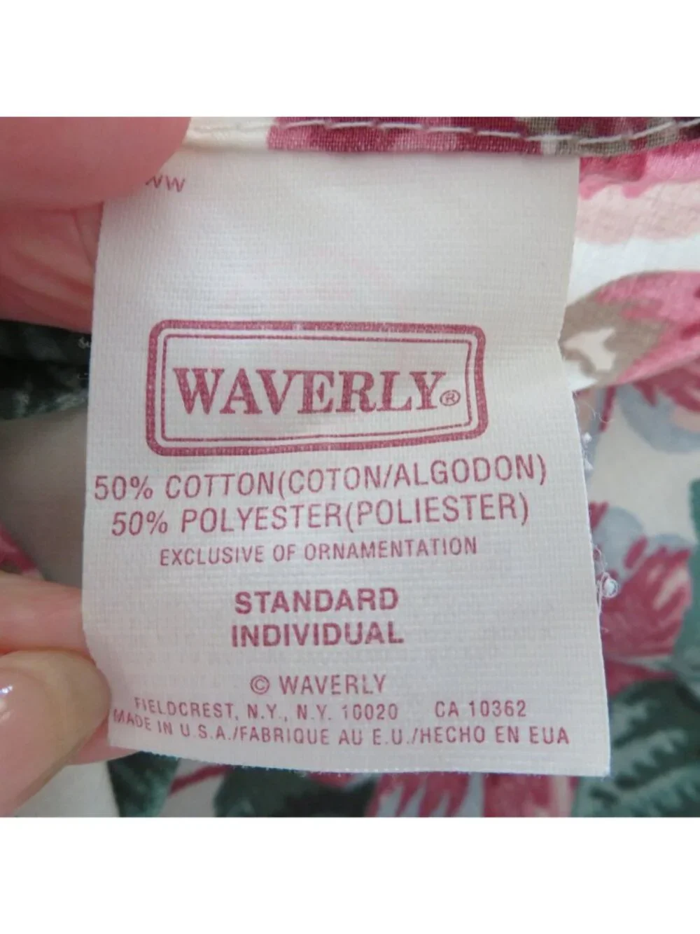 Vintage Waverly Pleasant Valley Floral Pillow Sham Ruffled Eyelet Trim Standard